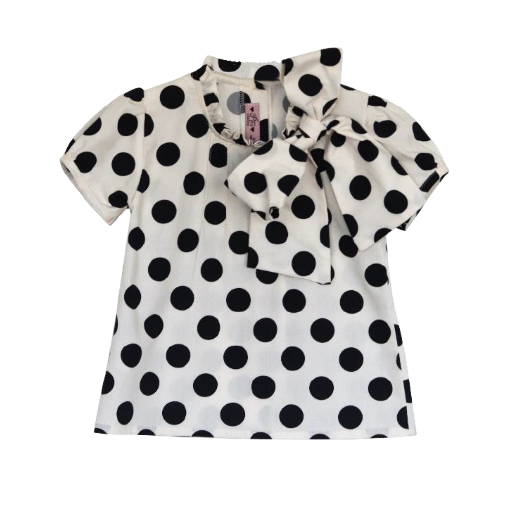 Ivory with black dots bow blouse