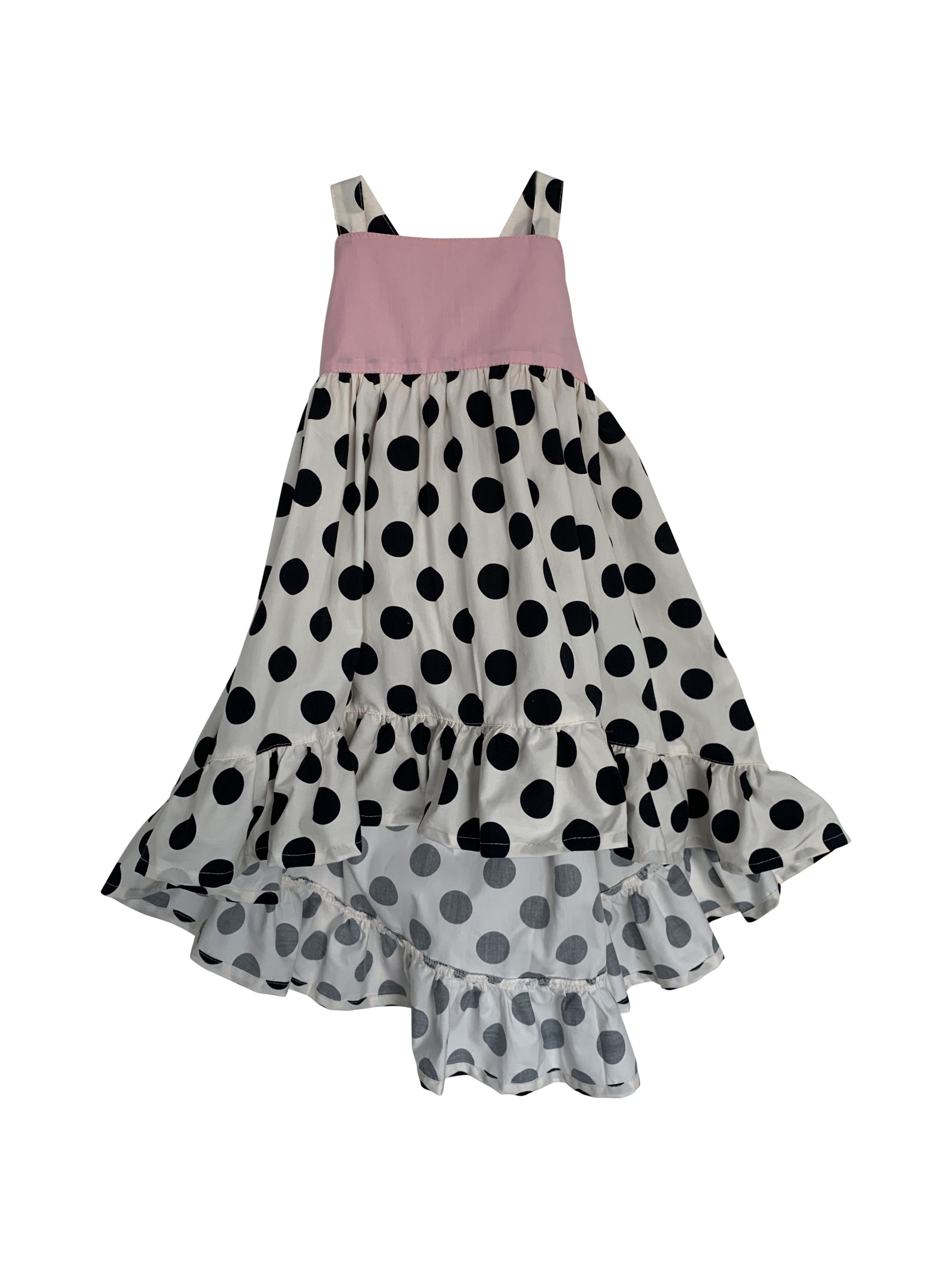 Ivory with black dots and pink dress