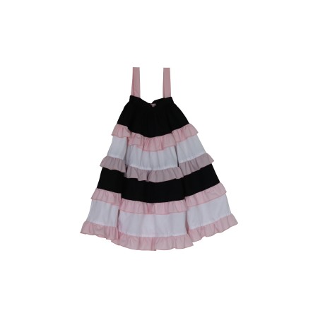 Pink white and black frill dress