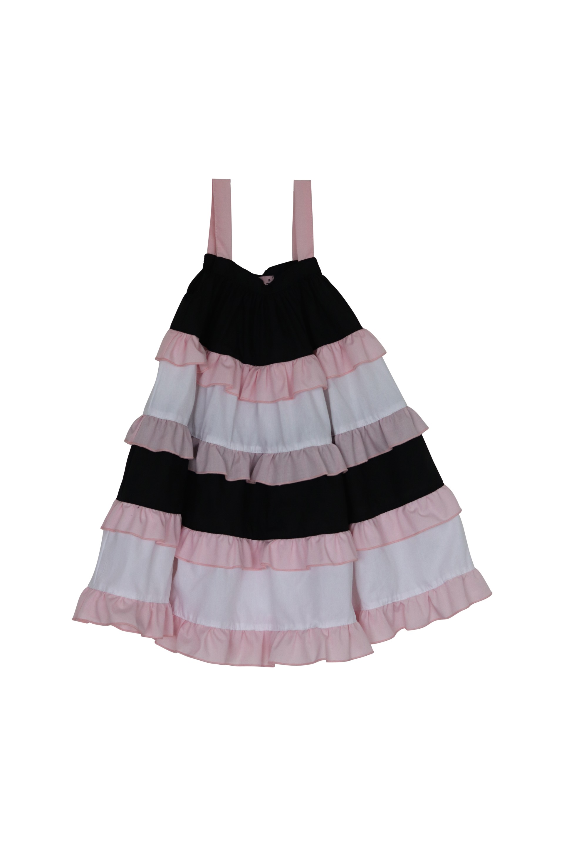 Pink white and black frill dress