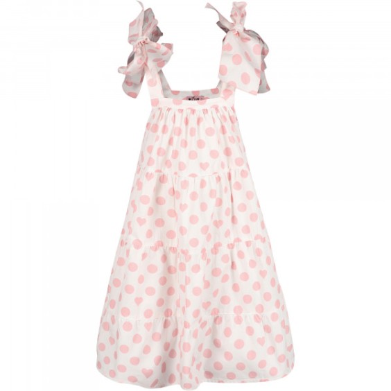 White with pink dots frill dress