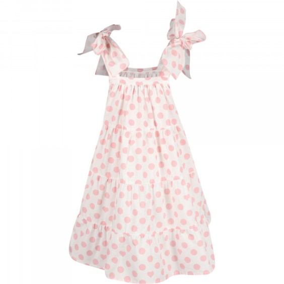White with pink dots frill dress