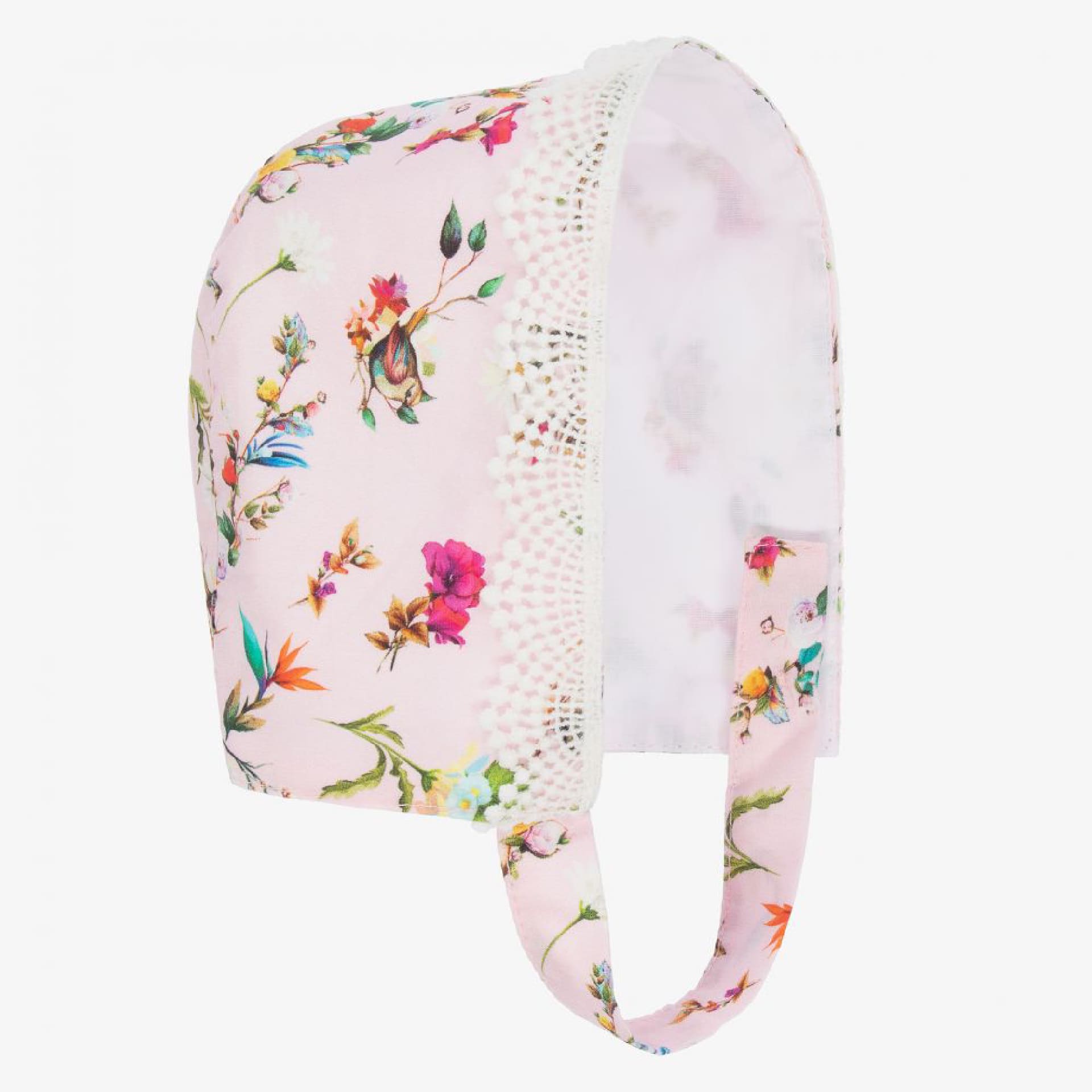 Pink with flowers bonnet with lace