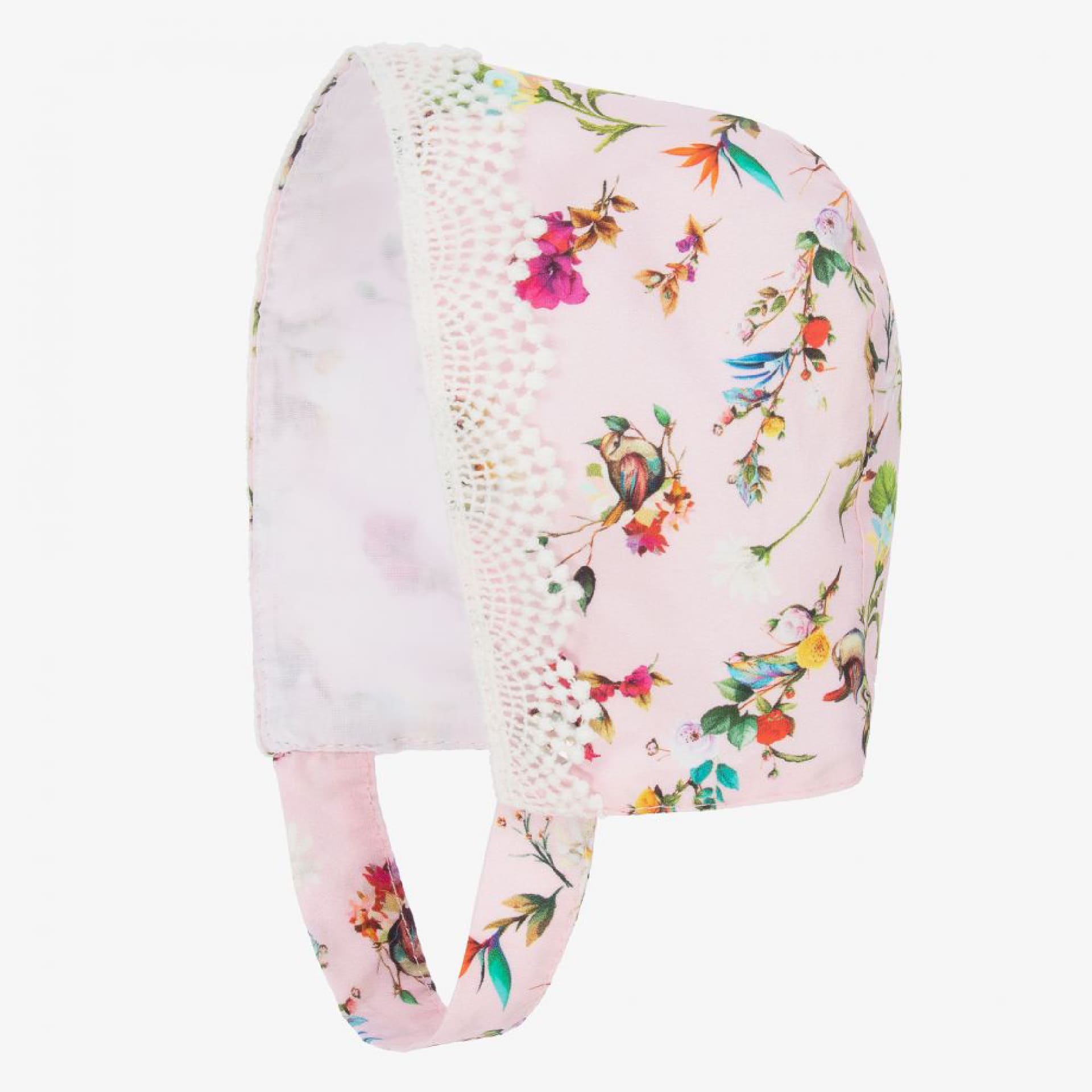 Pink with flowers bonnet with lace