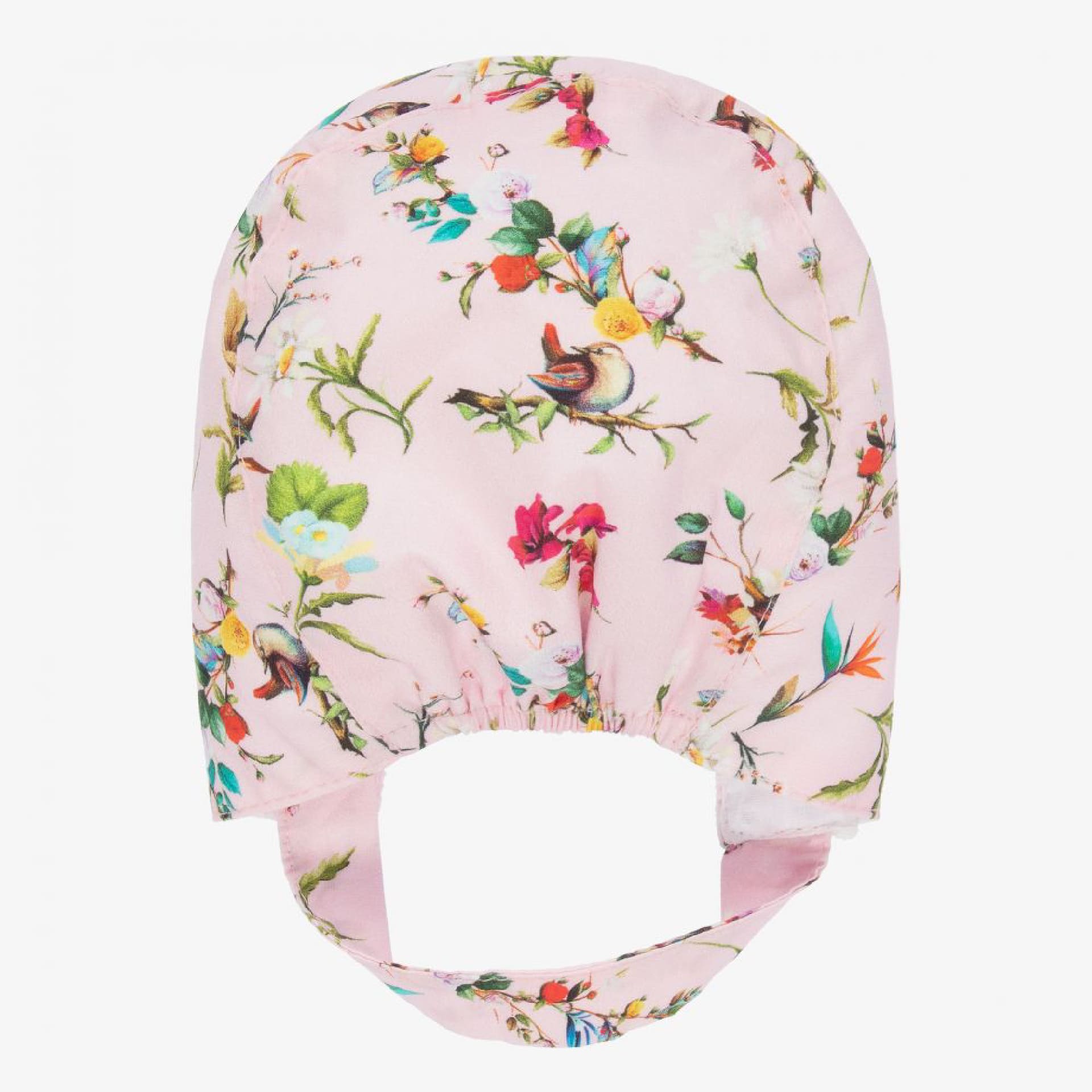 Pink with flowers bonnet with lace