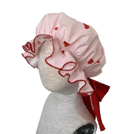 Pink with red hearts bonnet
