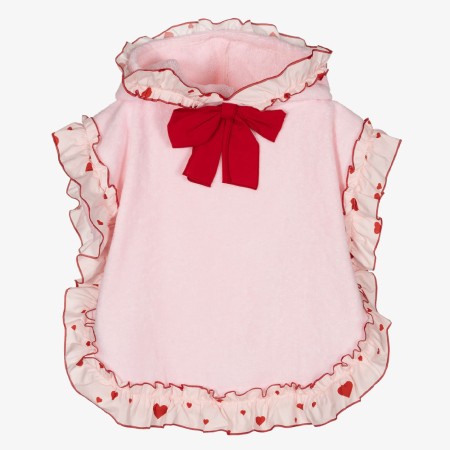 Pink with red hearts hooded beach poncho