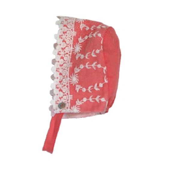 Coral linen bonnet with tule