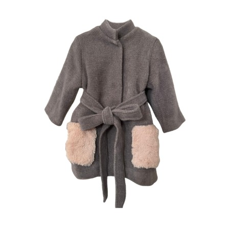 Grey jersey coat with fur