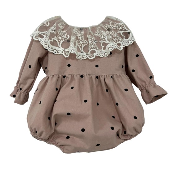Pink with black dots tule collar romper Pink with black dots tule collar romper