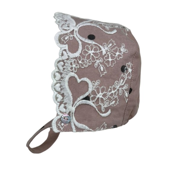 Pink with black dots bonnet with tule