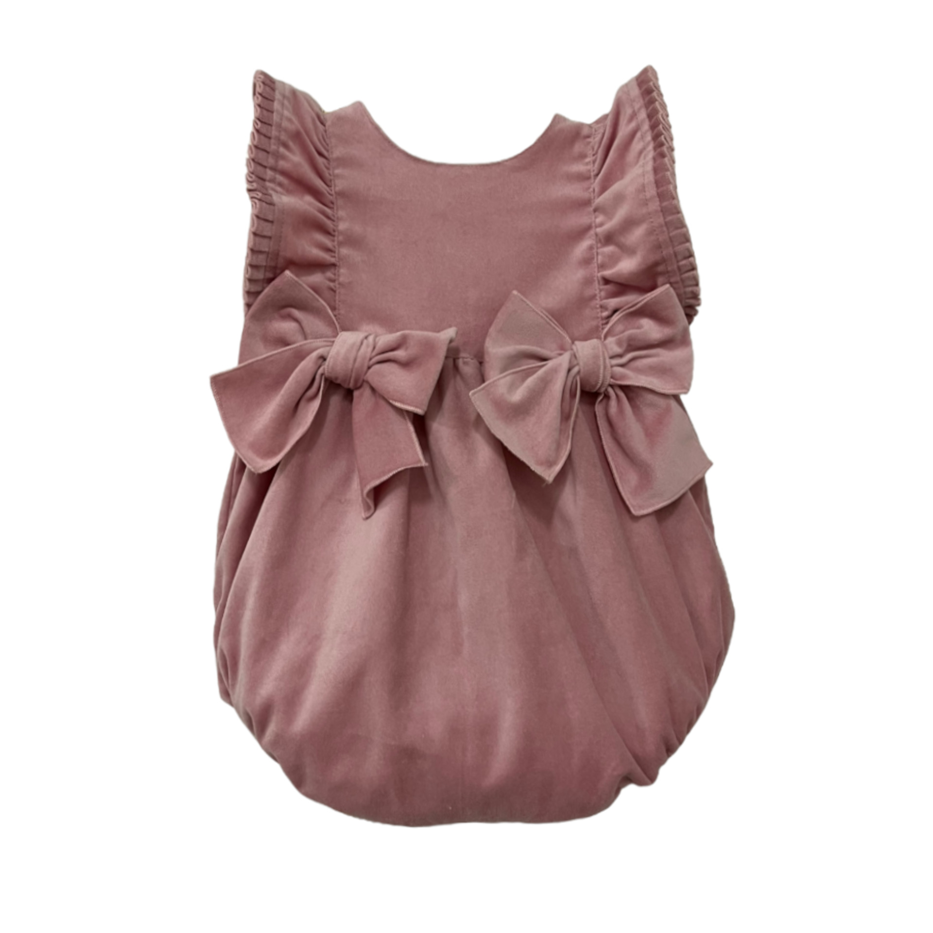 Pink velvet pleated trim romper