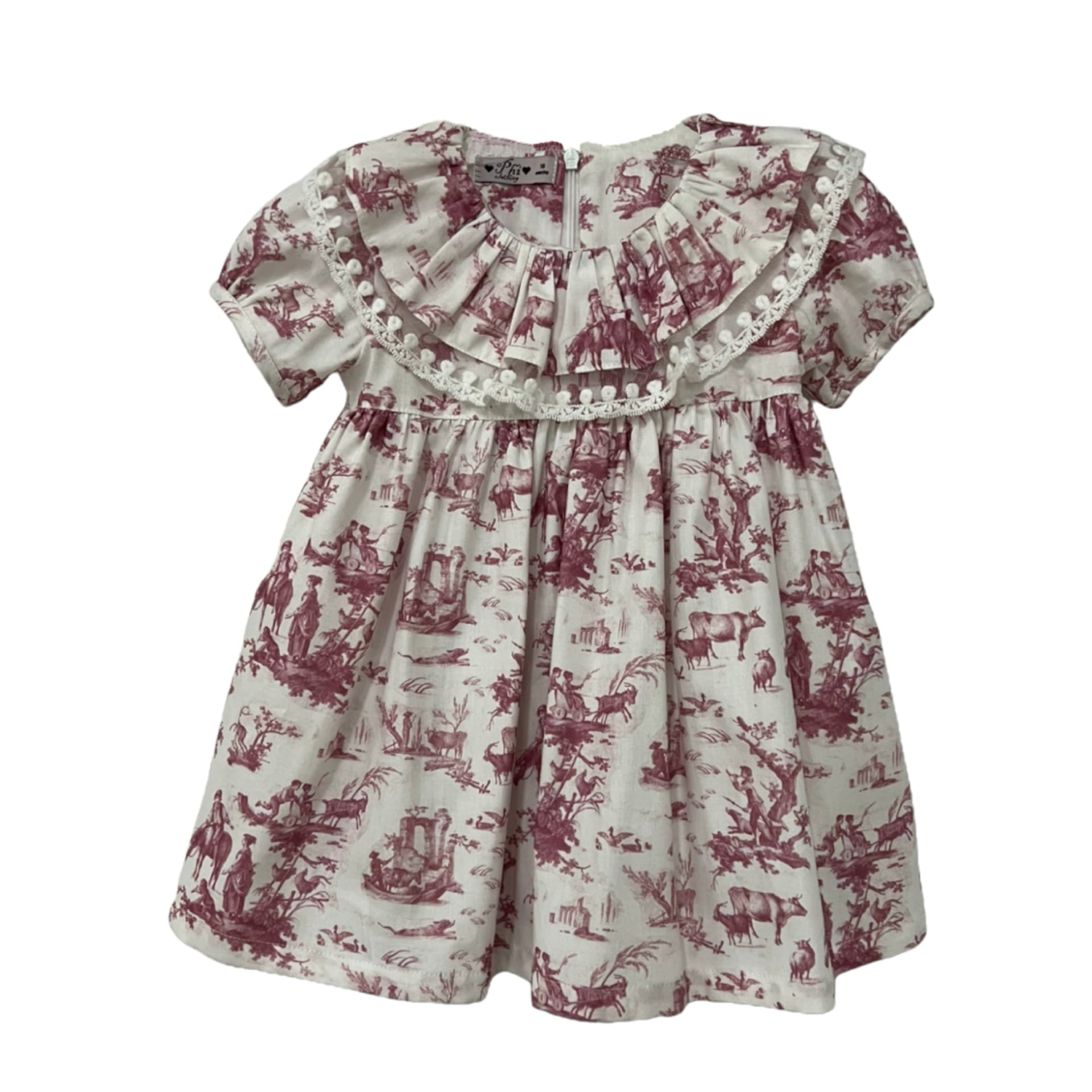 Robe toile de jouy bordeaux avec dentelle