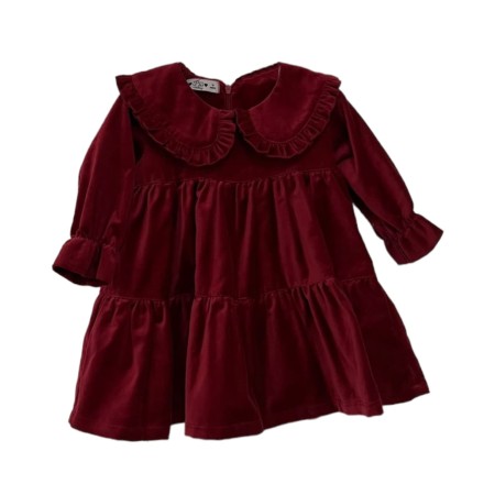 Vestido manga comprida em veludo bordeaux