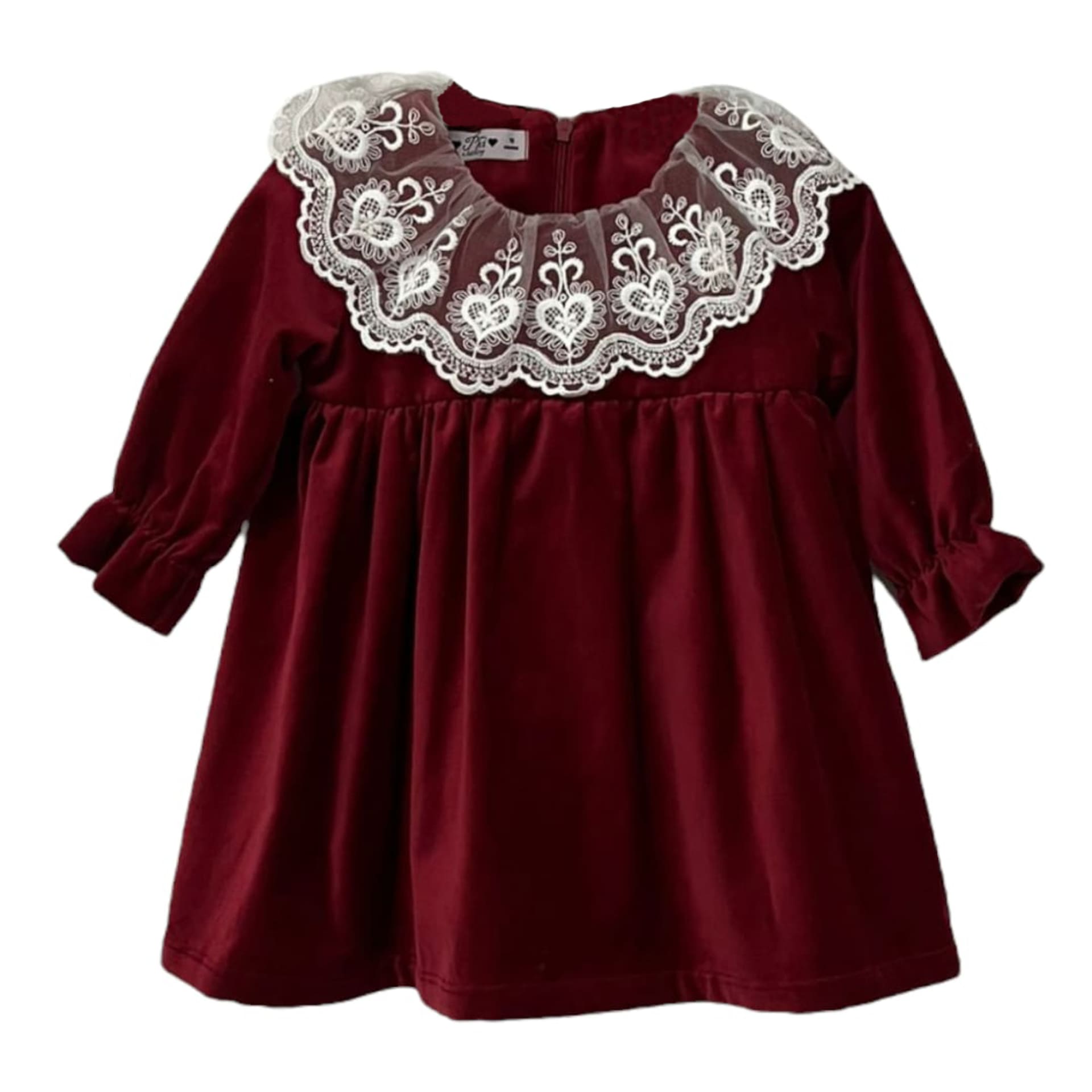 Bordeaux velvet tule collar dress