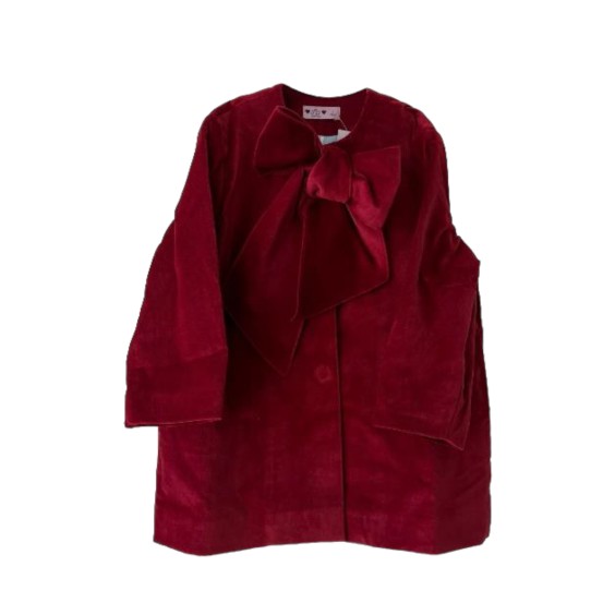Bordeaux velvet bow coat