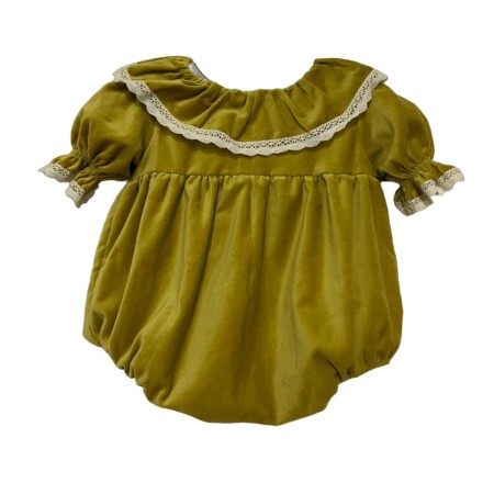 Mustard velvet collar romper