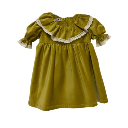 Mustard velvet collar dress