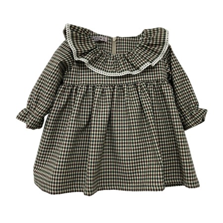 Brown and green vichy collar dress