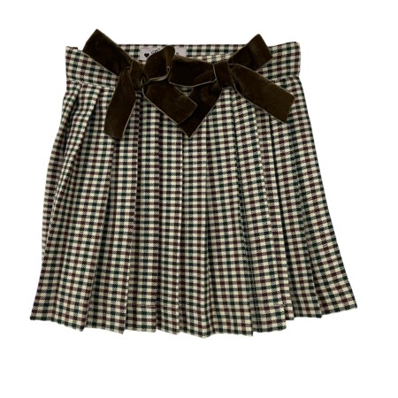 Brown and green vichy pleated skirt
