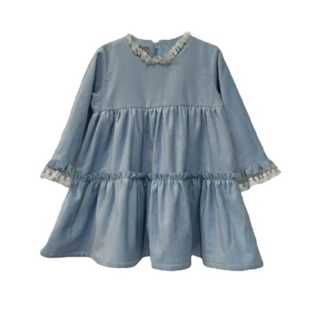 Blue velvet dress with small tule