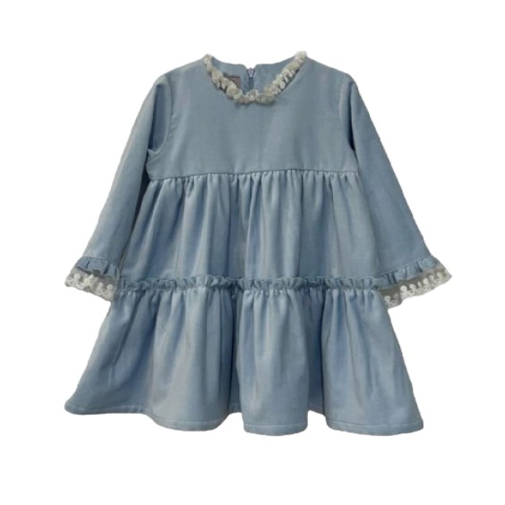 Vestido veludo azul com renda