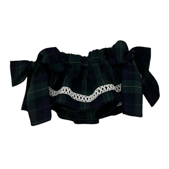 Green and blue tartan bloomer with lace