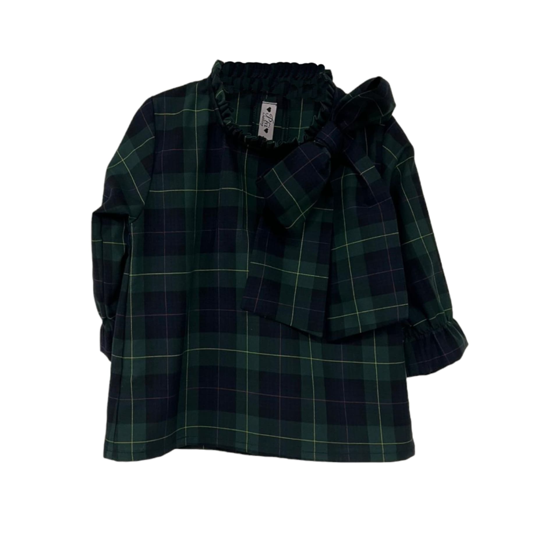 Green and blue tartan bow blouse