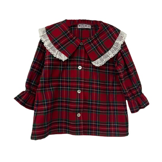 Red tartan blouse with lace