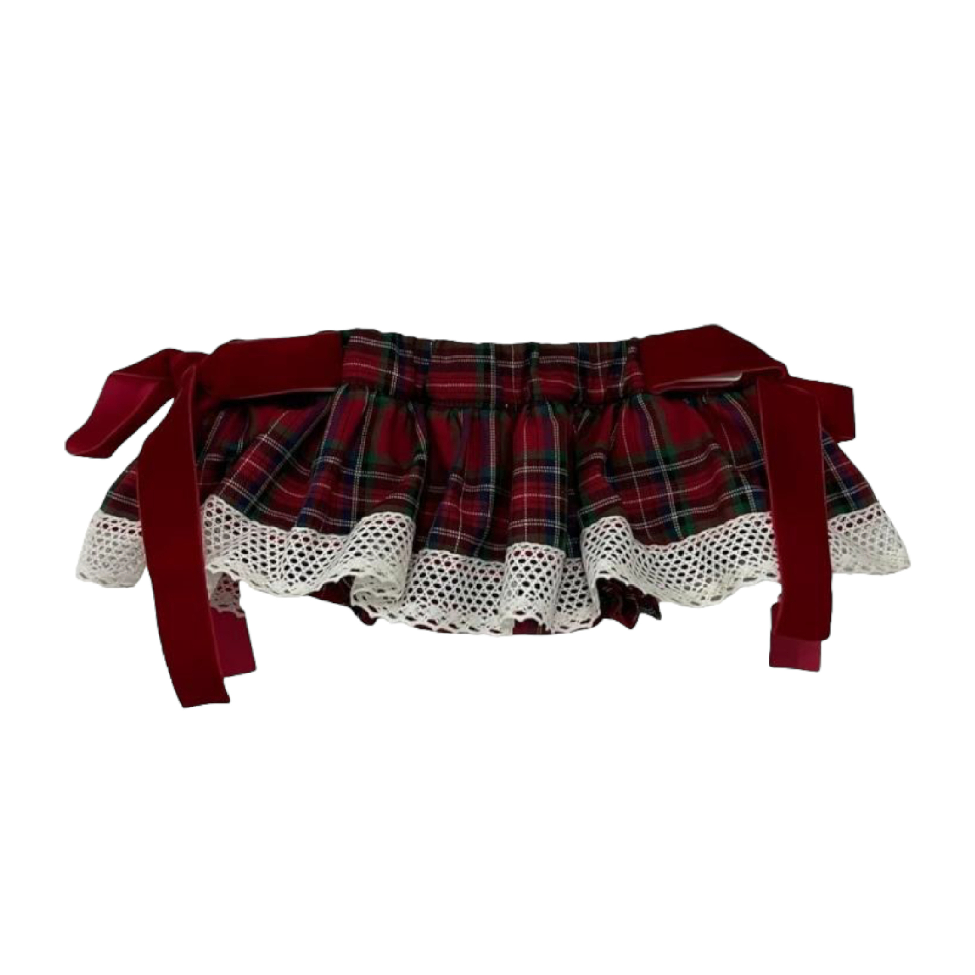 Red tartan bloomer with lace