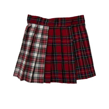 Red tartan and red and ivory tartan pleated skirt