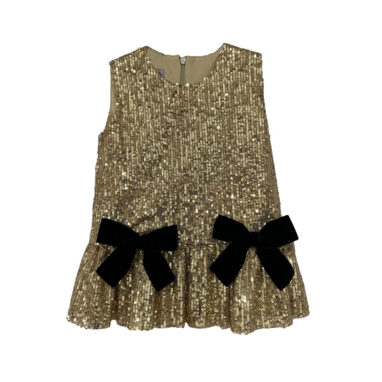 Gold sequins dress with black bows - 23721 - PHI CLOTHING Gold sequins dress with black bows - 23721 - PHI CLOTHING