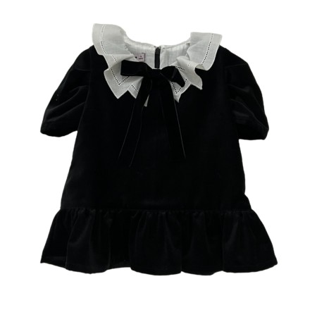 Black velvet white collar dress
