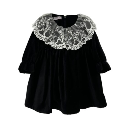 Black velvet with tule collar dress