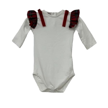 White body/tshirt with red tartan frill