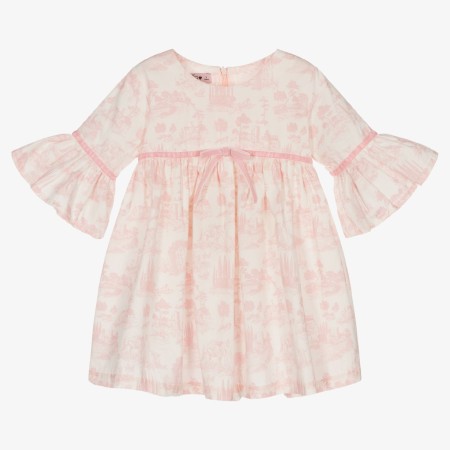 Pink toile de jouy dress with velvet trim