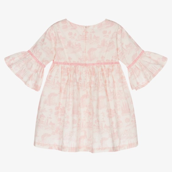 Pink toile de jouy dress with velvet trim