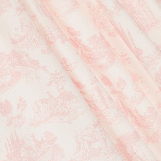 Pink toile de jouy dress with velvet trim