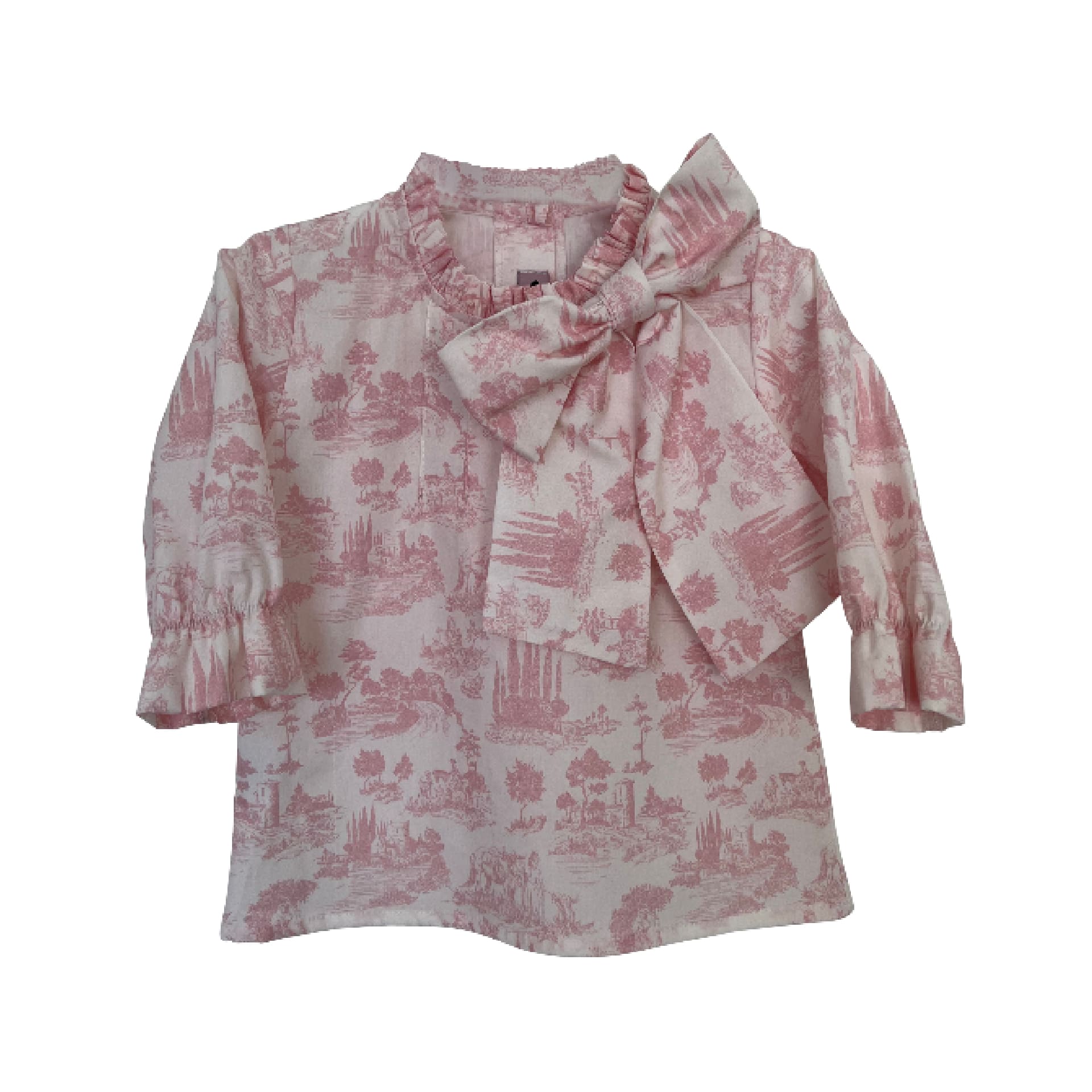 Chemisier rose toile de jouy avec n?ud