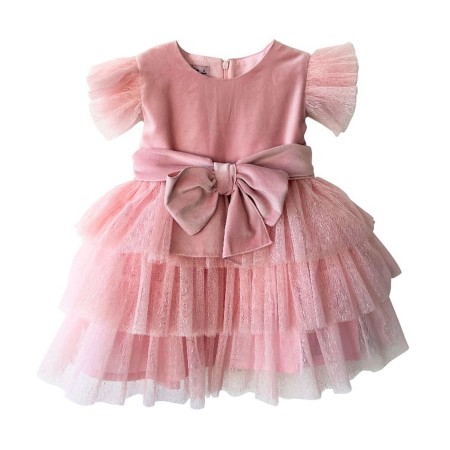 Pink velvet dress with pink tule