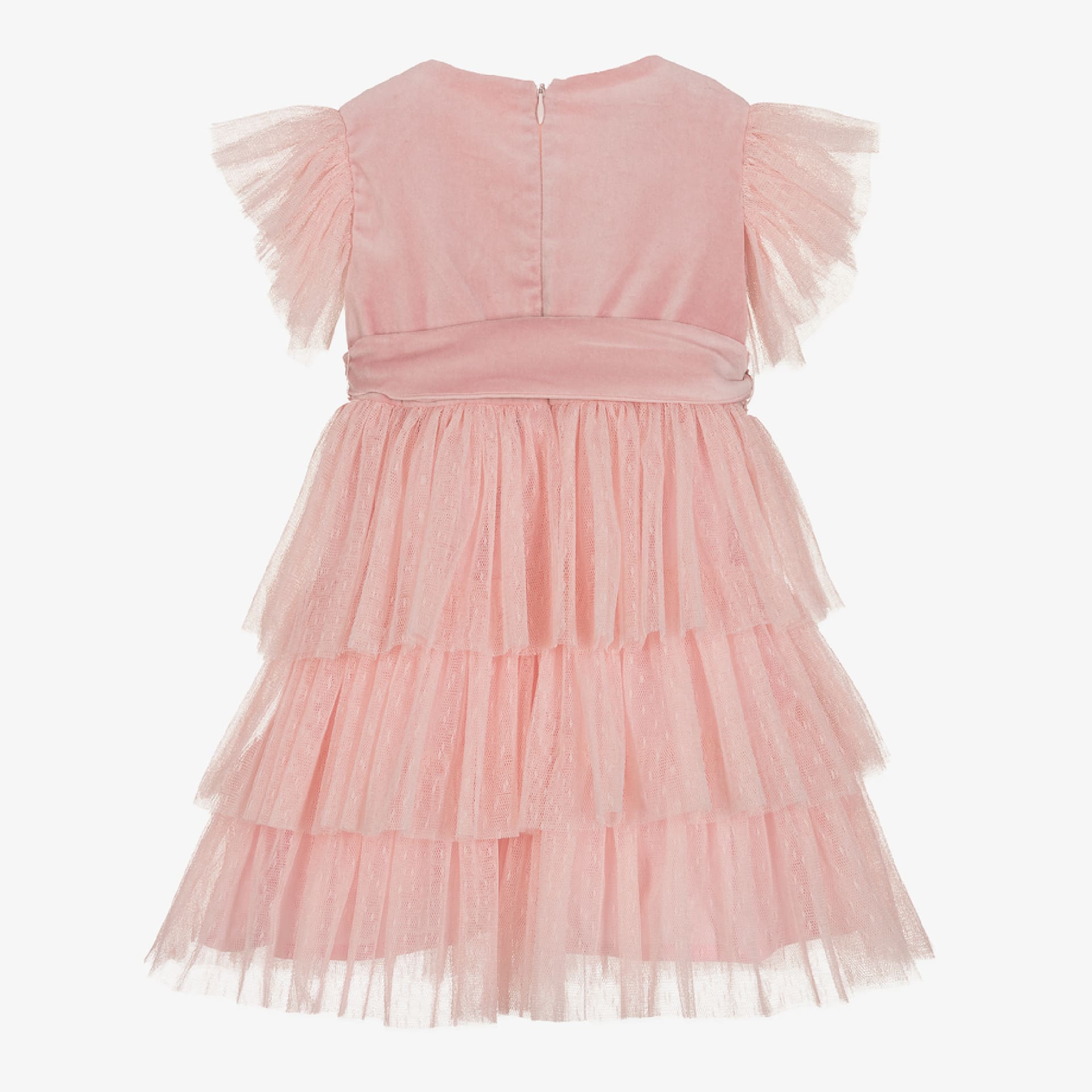 Vestido em veludo rosa com tule rosa