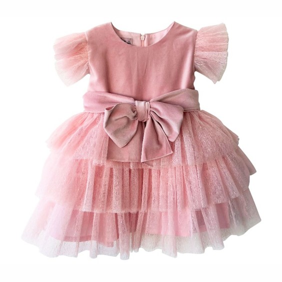 Robe en velours rose avec tule rose