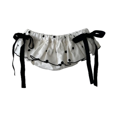 Ivory black dots 2 velvet bows bloomer