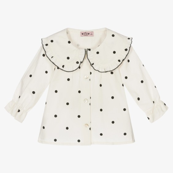 Ivory black dots 2 collar blouse
