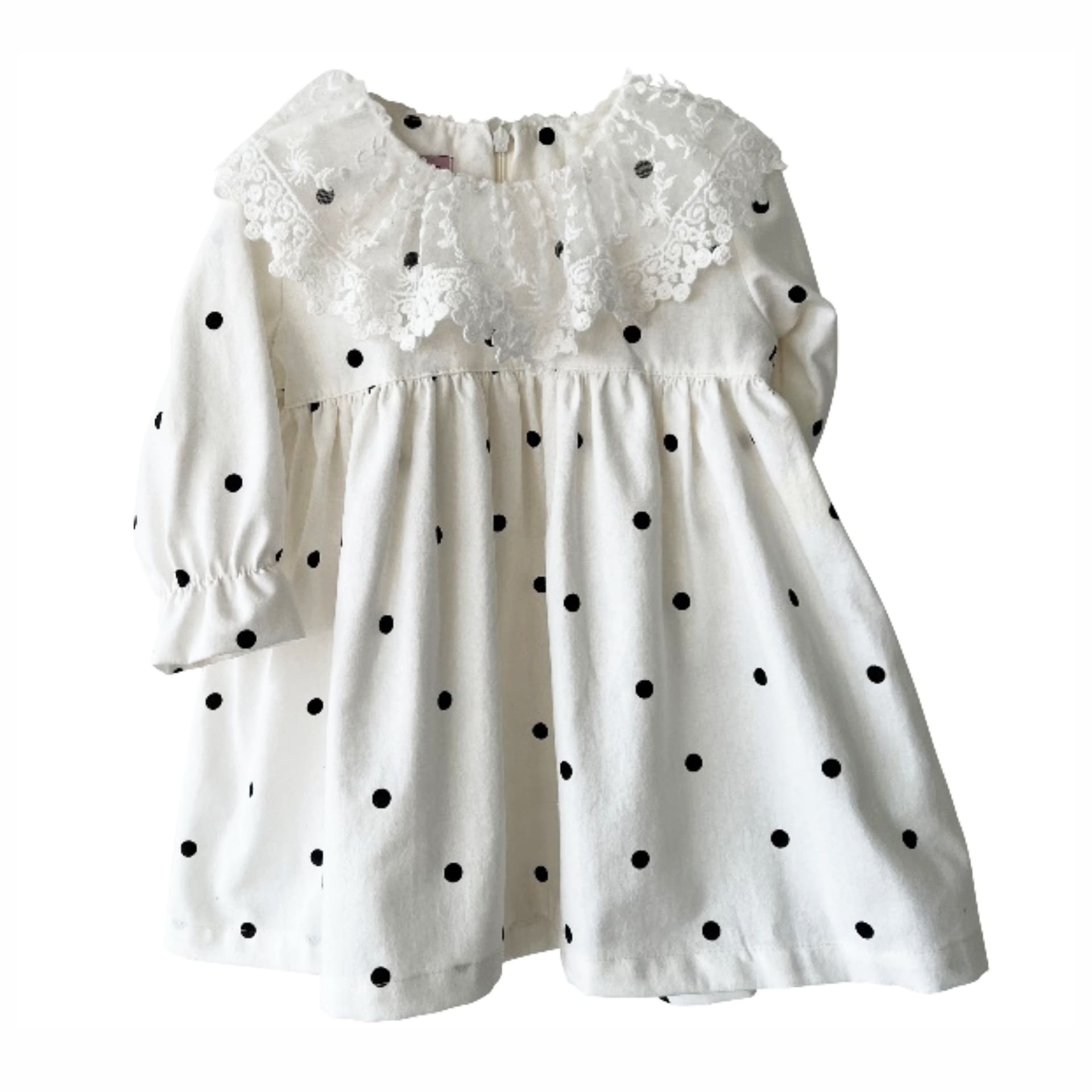 Ivory black dots tule collar dress