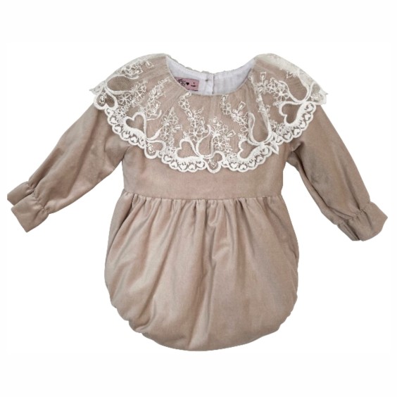 Beige velvet long sleeve romper