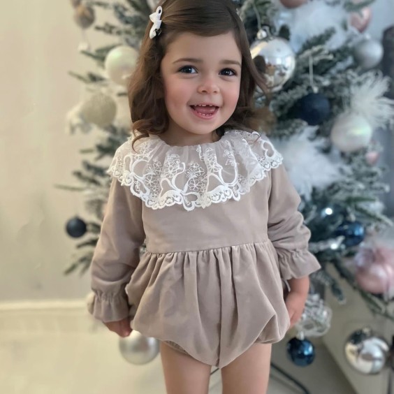 Beige velvet long sleeve romper