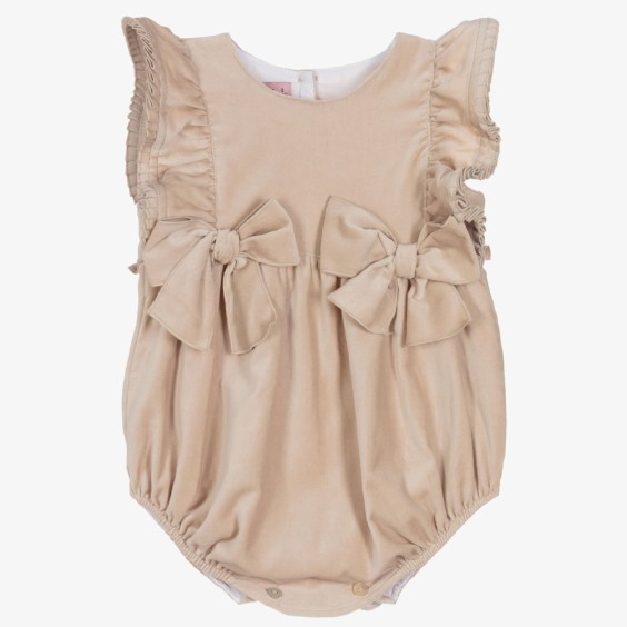 Beige velvet pleated trim romper