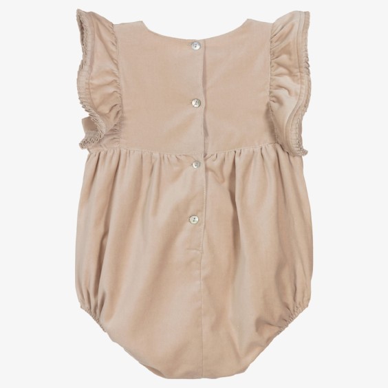 Beige velvet pleated trim romper
