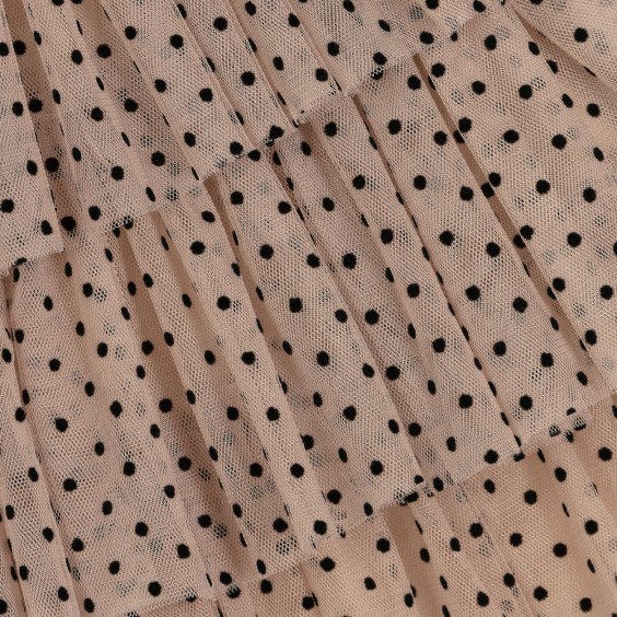 Beige velvet with black dots tule dress